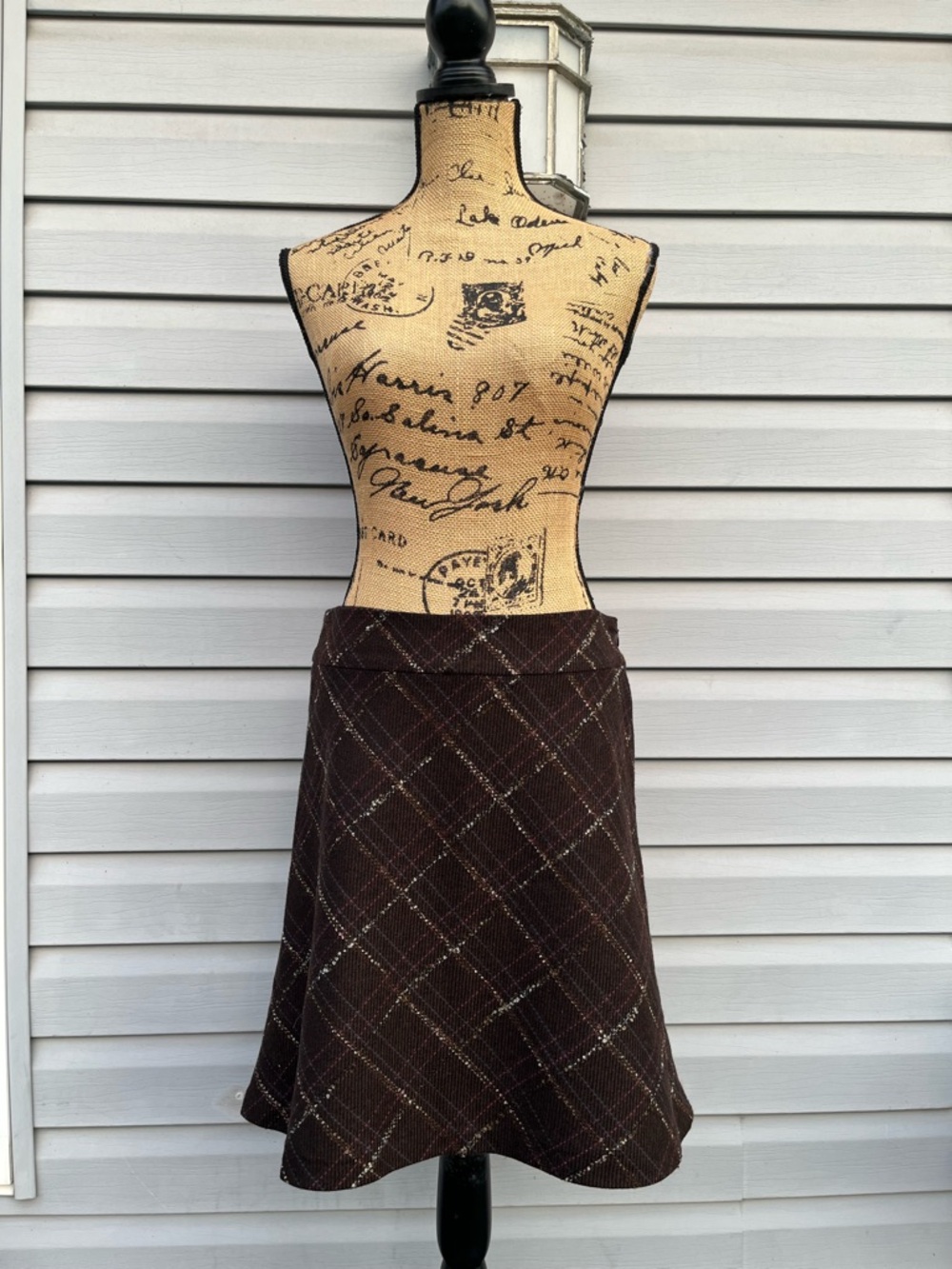 Vintage Y2K Old Navy Women's Wool Blend Lined Brown Plaid A-Line Skirt